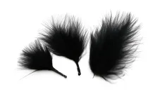 Blood, plume, stem - The three basic types of marabou feathers, left to right: blood quill, plume and stem or hackle marabou