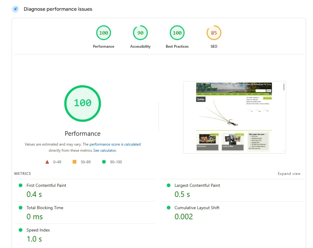 Google pagespeed graph