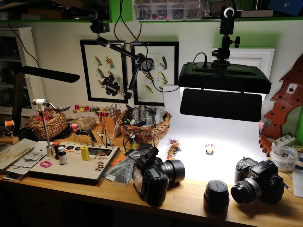 Lamp and camera over table