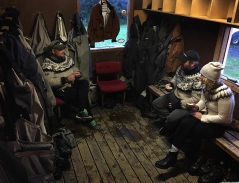 Debriefing in the waders room Debriefing in the waders room